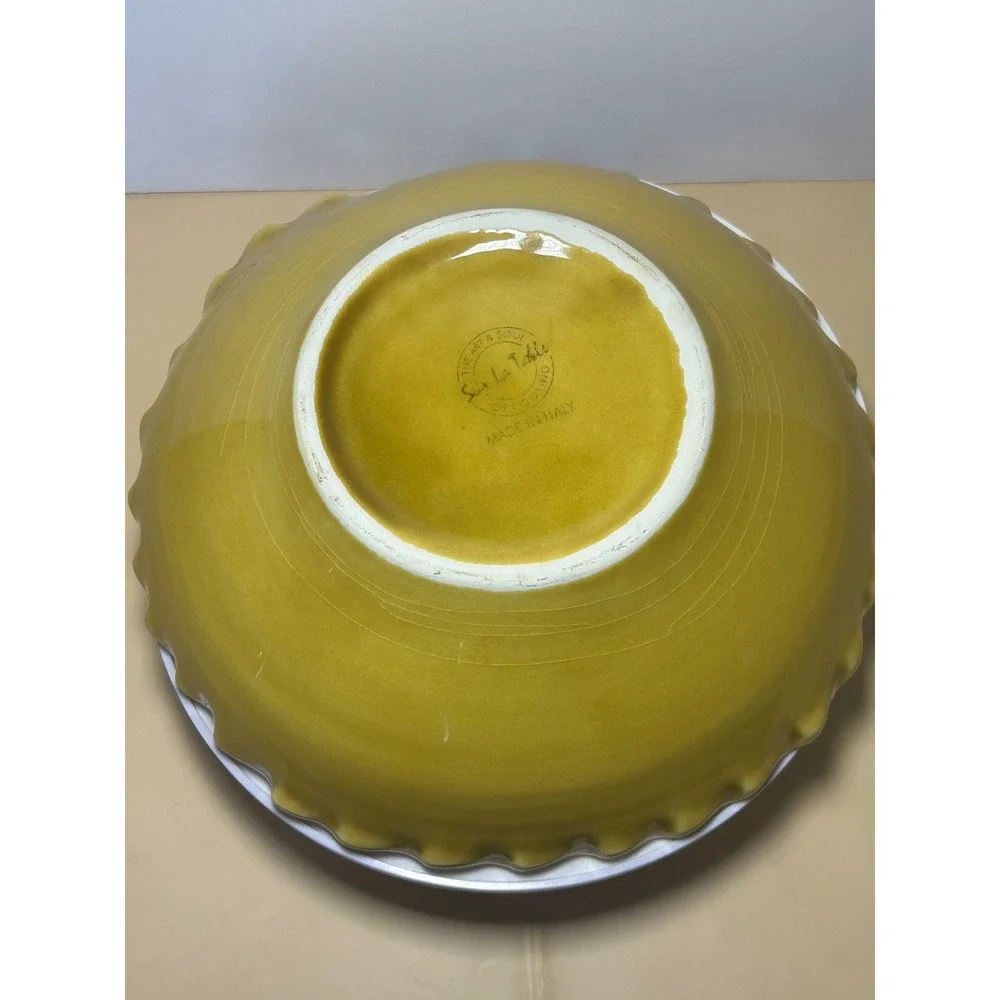 Sur La‎ Table Yellow Floral Ceramic Serving Bowl Scalloped Rim Made in Italy